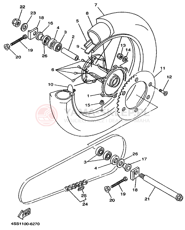 Schemat "Koło tył" do Yamaha YZ125