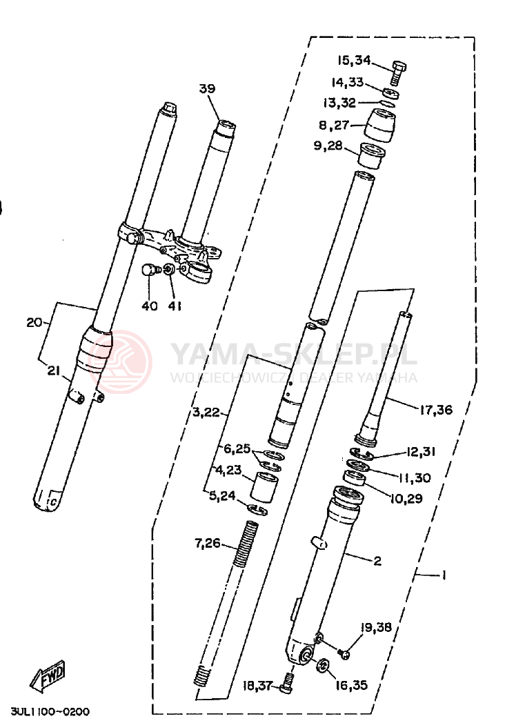 Schemat "Amortyzatory przód" do Yamaha RT100 RT100F