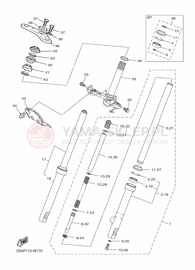 Schemat "Amortyzatory przód" do Yamaha PW50