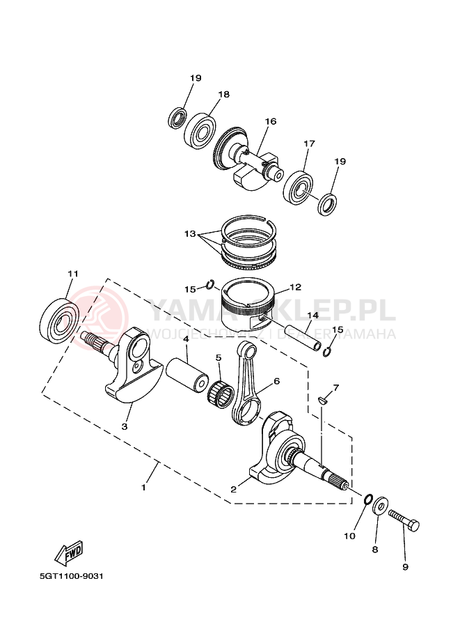 Schemat "Wał korbowy, tłok" do Yamaha YFM600FWA