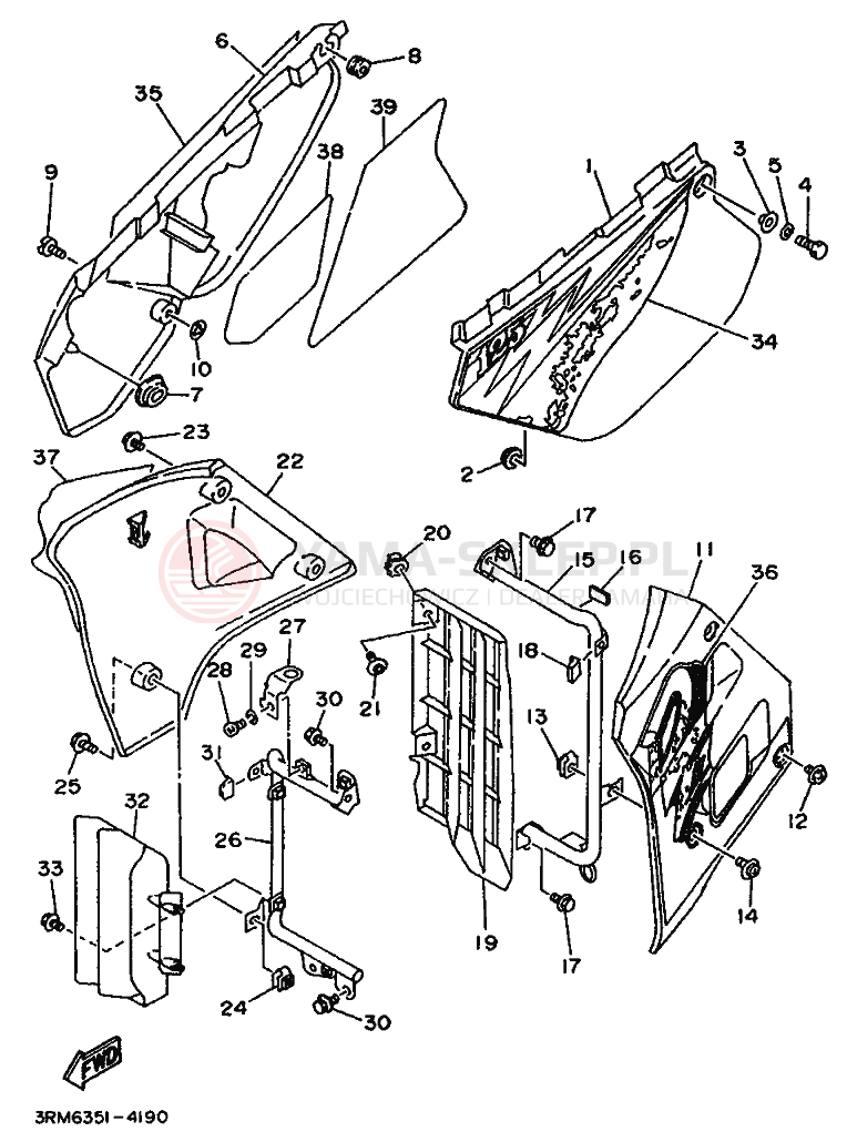 Schemat "Pokrywa boczna" do Yamaha DT125R