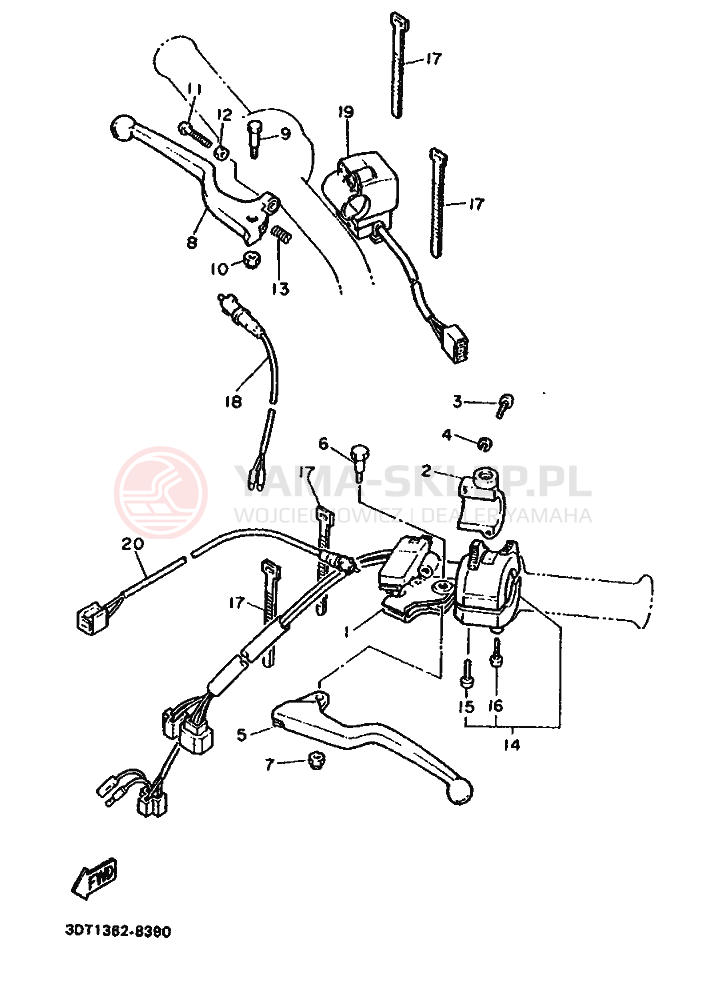 Schemat "Kierownica i osprzęt" do Yamaha XT500Z