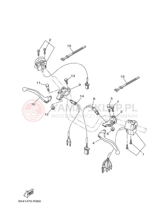 Schemat "Kierownica i osprzęt" do Yamaha YC110D-4