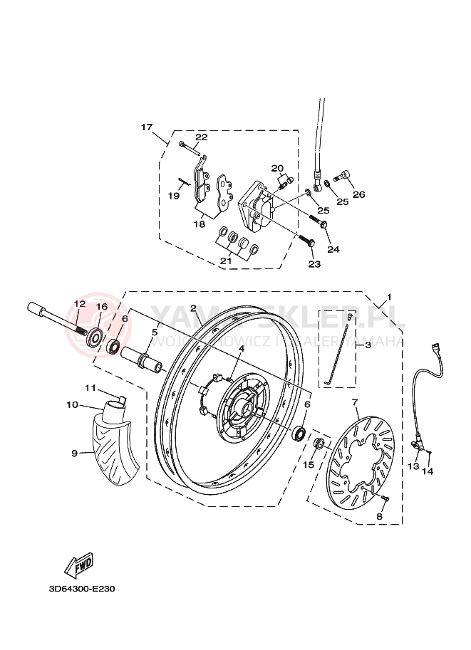 Schemat "Koło przód" do Yamaha XT125X