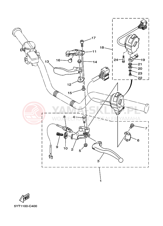 Schemat "Kierownica i osprzęt" do Yamaha YFM350RT