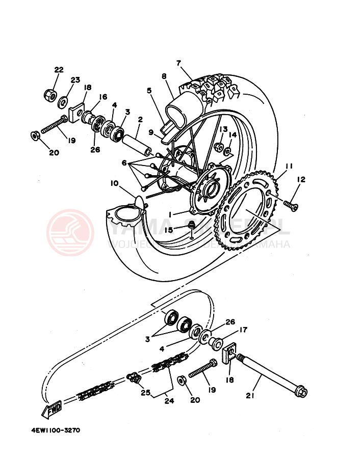 Schemat "Koło tył" do Yamaha YZ125