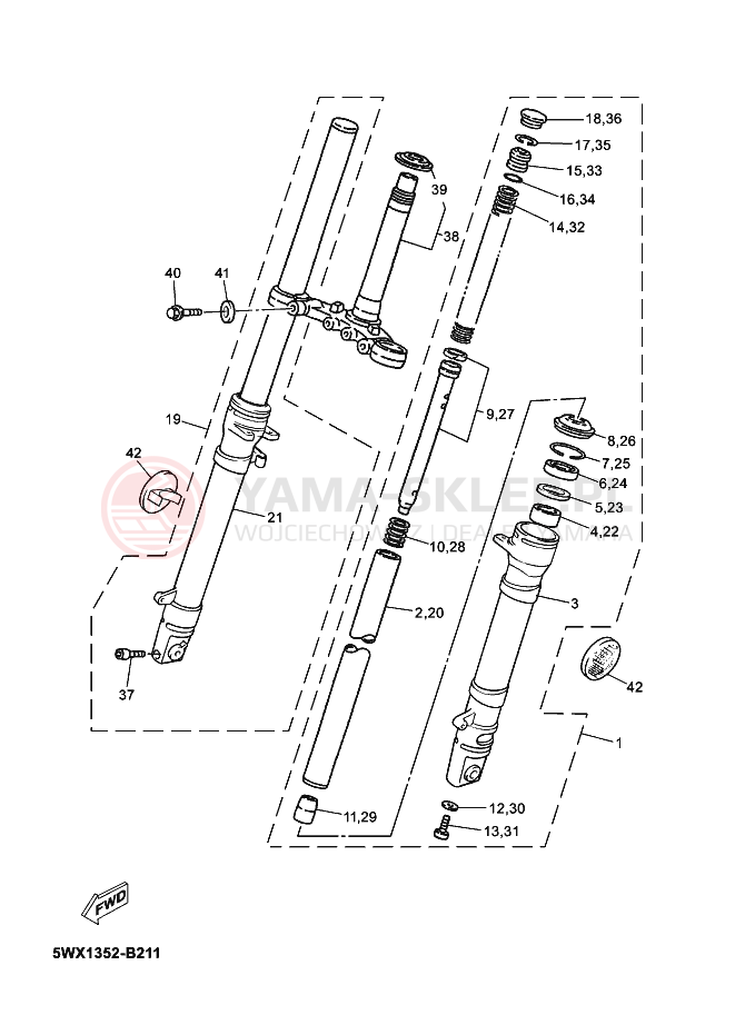 Schemat "Amortyzatory przód" do Yamaha TZR 50