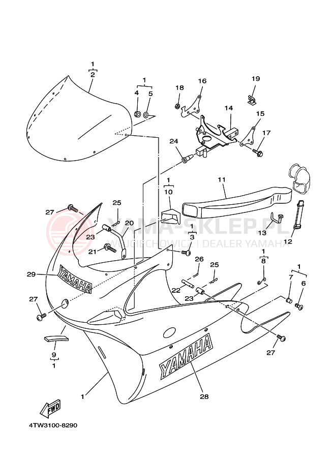 Schemat "Obudowa silnika" do Yamaha TZ250