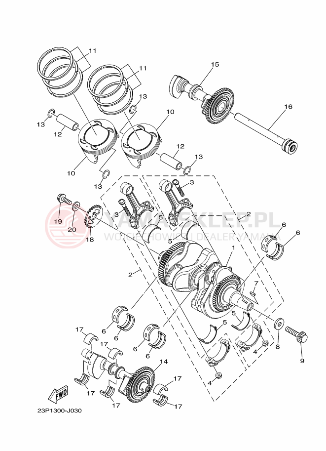 Schemat "Wał korbowy, tłok" do Yamaha XT1200ZE