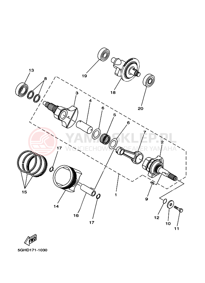 Schemat "Wał korbowy, tłok" do Yamaha YFM400FA