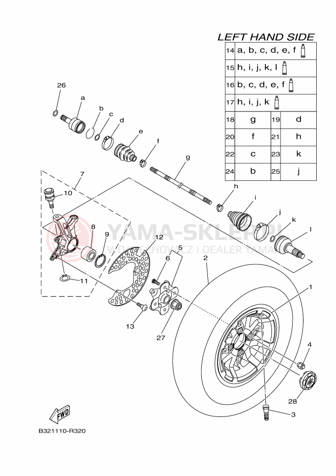 Schemat "Koło przód" do Yamaha KODIAK 700 EPS
