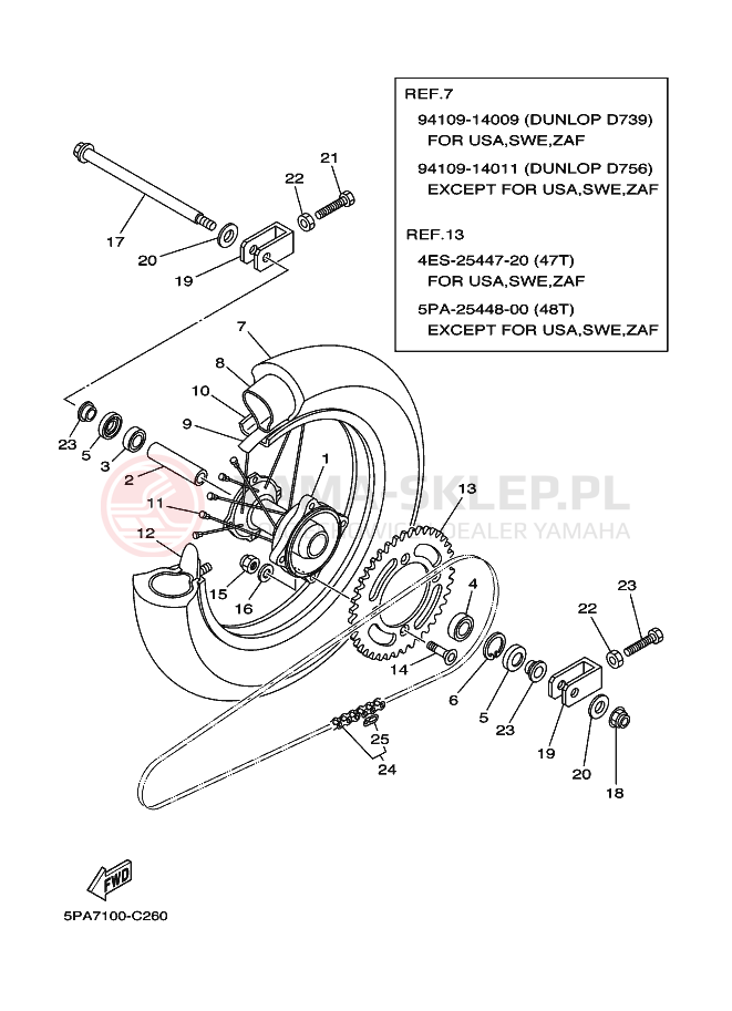 Schemat "Koło tył" do Yamaha YZ85