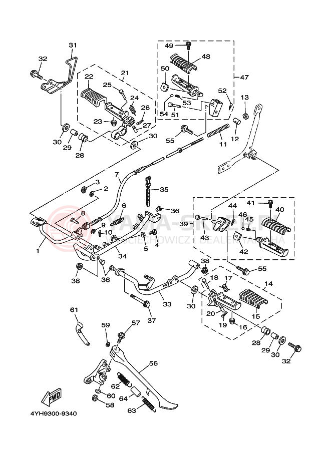 Schemat "Stopka postojowa i podnóżki" do Yamaha XV535 VIRAGO