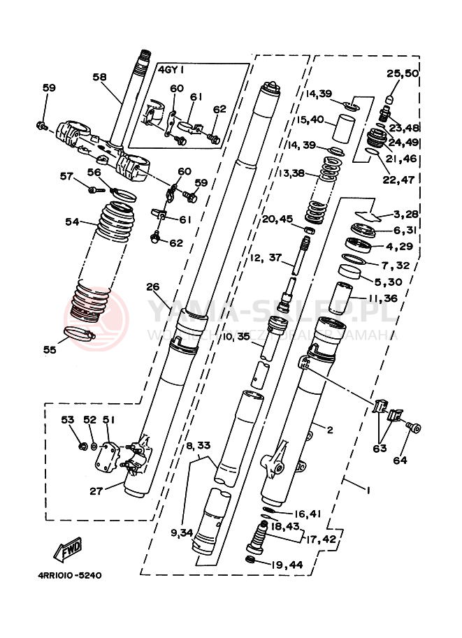 Schemat "Amortyzatory przód" do Yamaha TT250R