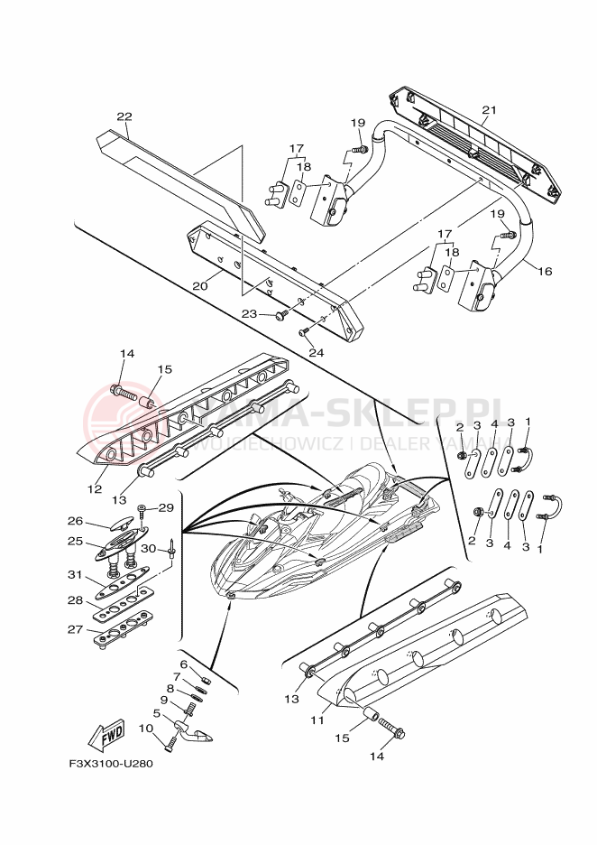 Schemat "HULL & DECK" do Yamaha FX LIMITED SVHO