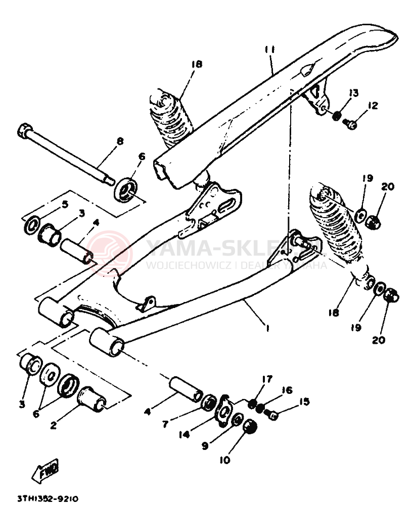 Schemat "wahacz, zawieszenie tył" do Yamaha SR250SP