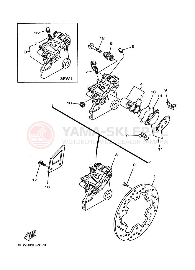 Schemat "Zacisk hamulcowy tylny" do Yamaha DT125R