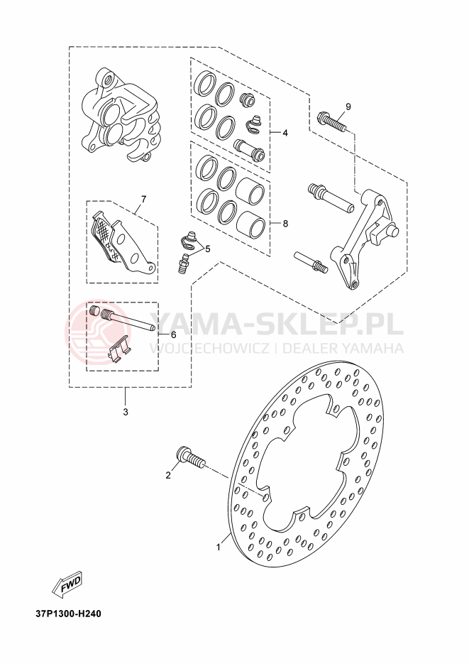 Schemat "Zacisk hamulcowy + tarcza przód" do Yamaha X-MAX 250