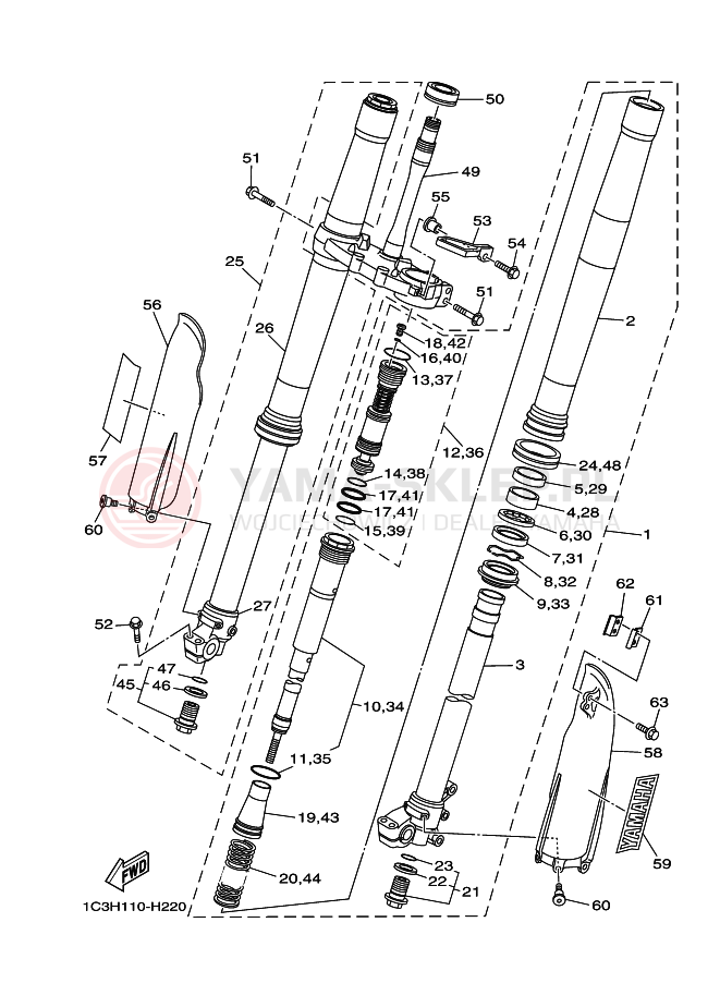 Schemat "Amortyzatory przód" do Yamaha YZ125