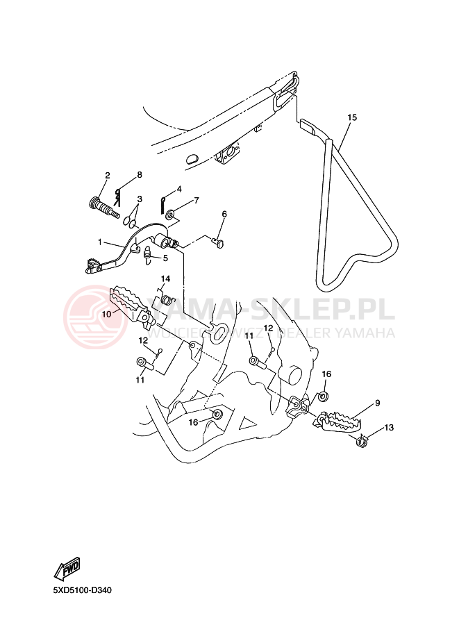 Schemat "Stopka postojowa i podnóżki" do Yamaha YZ250F