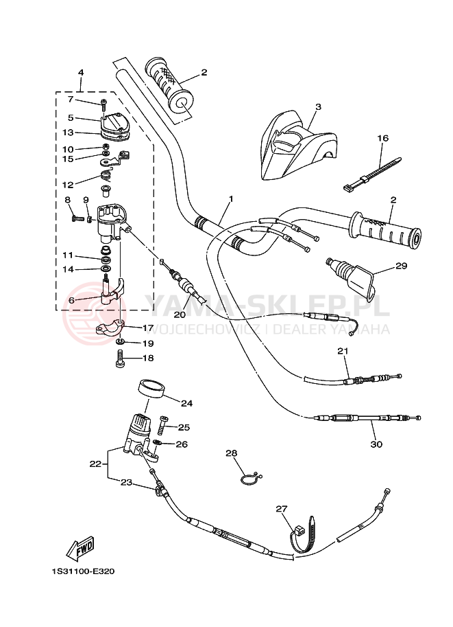 Schemat "Kierownica i osprzęt" do Yamaha YFM700R