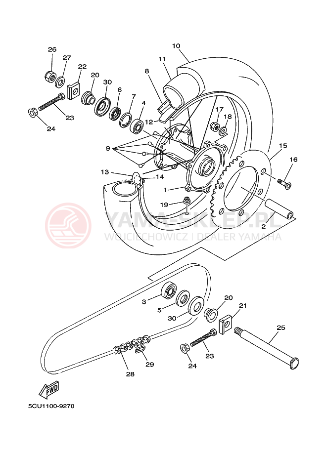 Schemat "Koło tył" do Yamaha YZ250