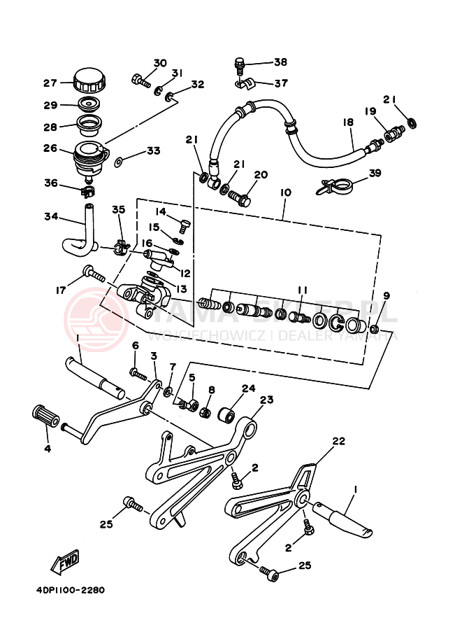 Schemat "Stopka postojowa i podnóżki" do Yamaha TZ250