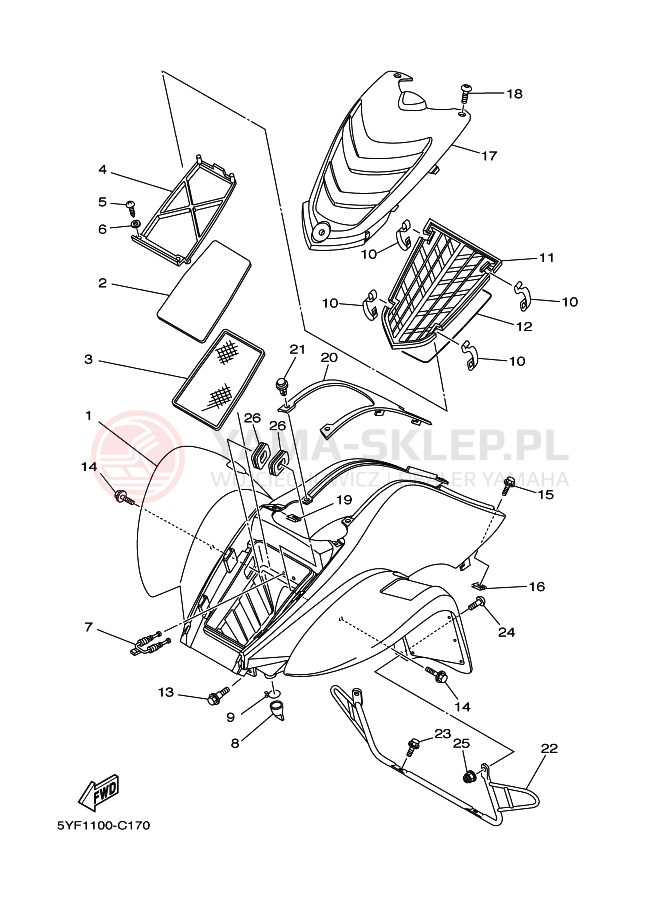Schemat "Przedni błotnik" do Yamaha YFM50