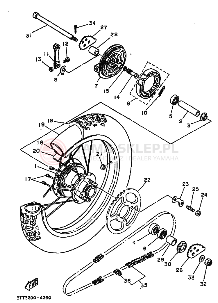 Schemat "Koło tył" do Yamaha DT175 DT175G