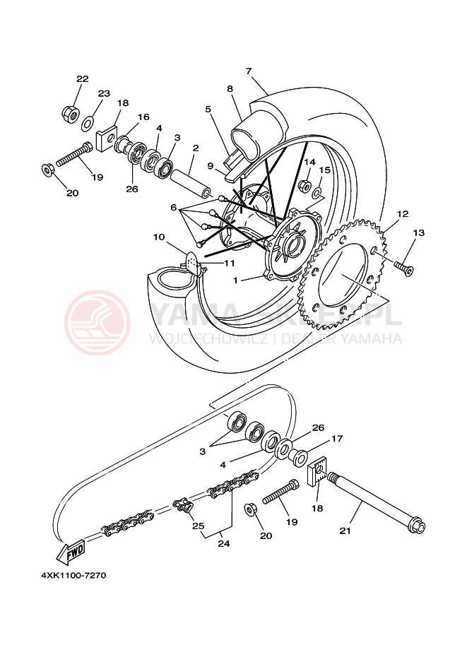 Schemat "Koło tył" do Yamaha WR250Z