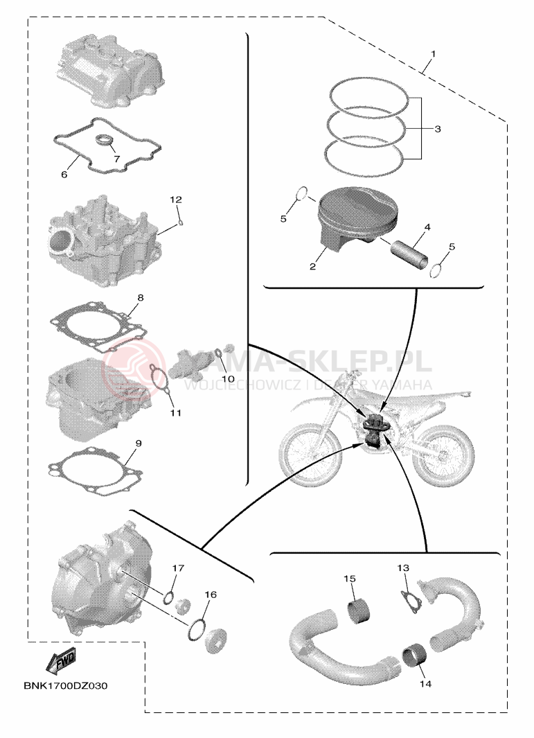 Schemat "ZESTAW NAPRAWCZY TŁOKA" do Yamaha WR450F