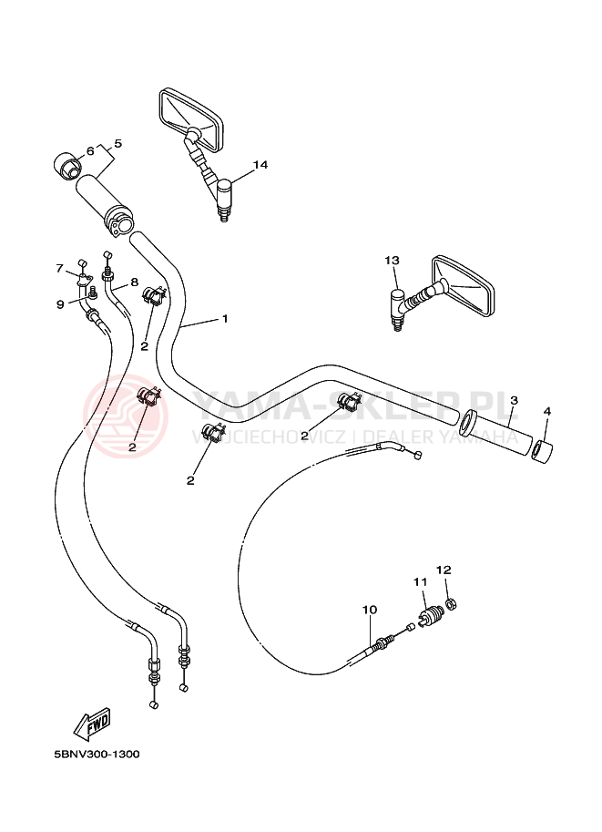 Schemat "Kierownica i osprzęt" do Yamaha XVS650A DRAGSTAR CLASSIC