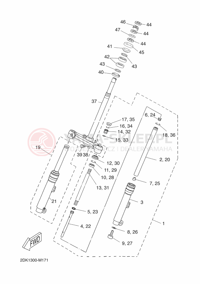 Schemat "Amortyzatory przód" do Yamaha YN50E