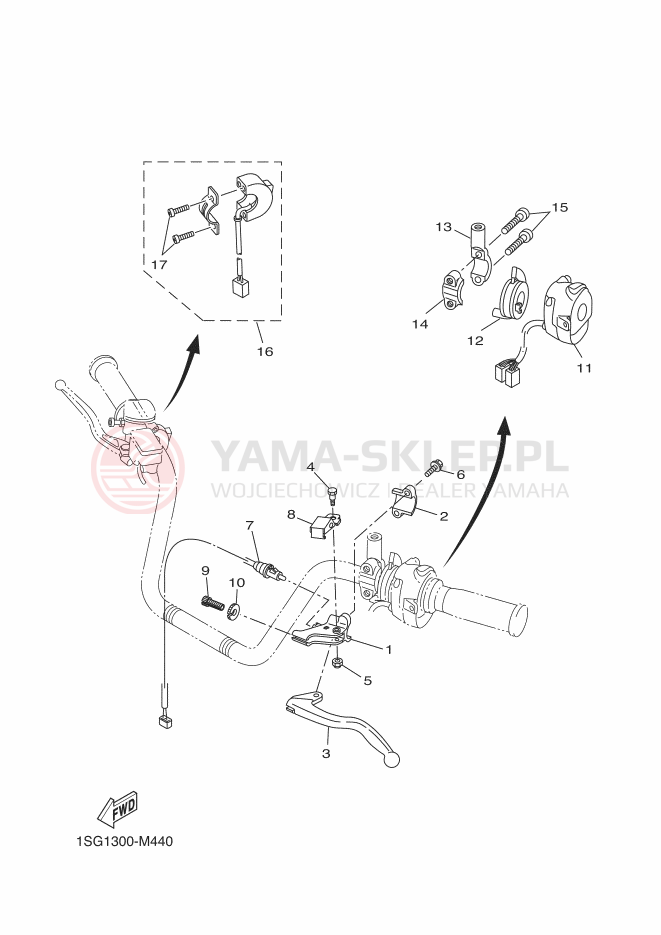 Schemat "Kierownica i osprzęt" do Yamaha YFM350FWA