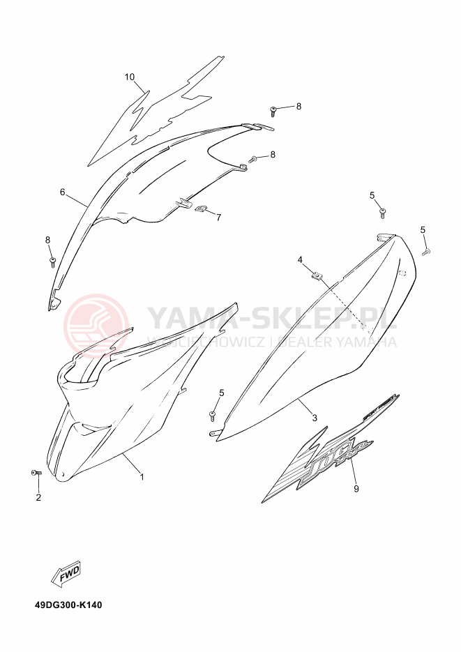 Schemat "Pokrywa boczna" do Yamaha JOG RR