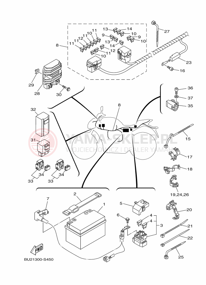Schemat "układ elektryczny" do Yamaha MT-07 ABS