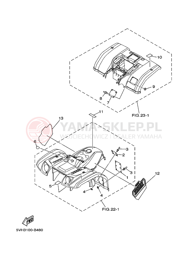 Schemat "naklejki" do Yamaha KODIAK 2WD