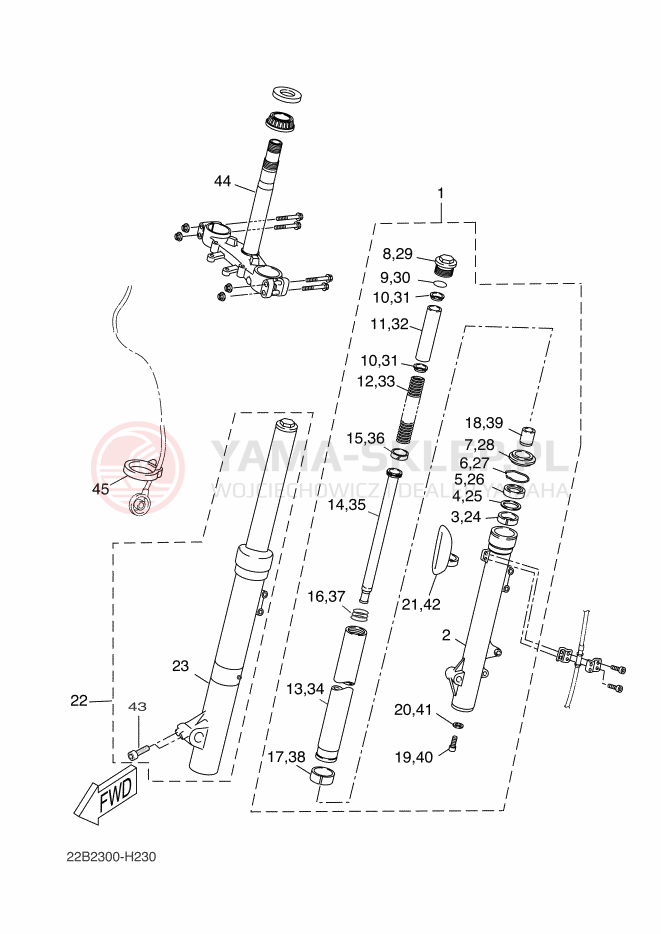 Schemat "Amortyzatory przód" do Yamaha WR125X