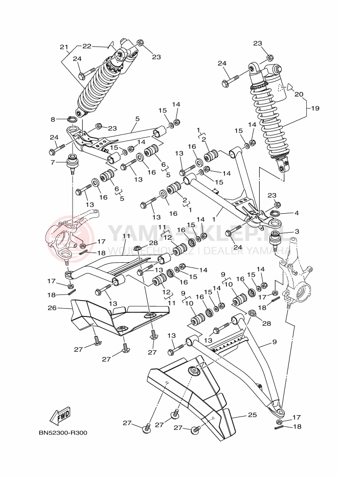 Schemat "PRZEDNIE ZAWIESZENIE KOŁA" do Yamaha WOLVERINE R