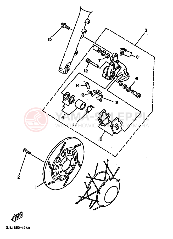 Schemat "Zacisk hamulcowy + tarcza przód" do Yamaha SR250