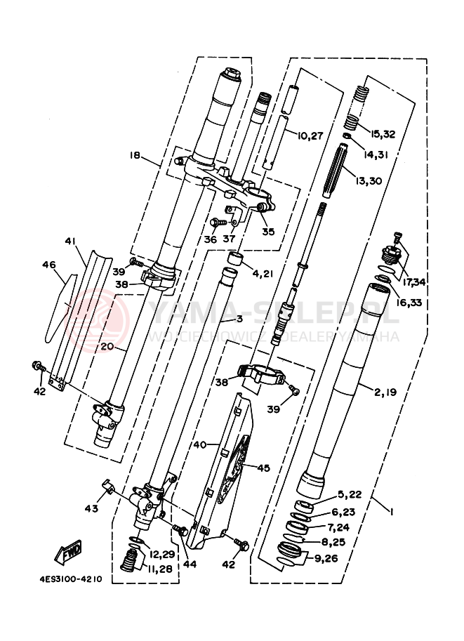 Schemat "Amortyzatory przód" do Yamaha YZ80LW