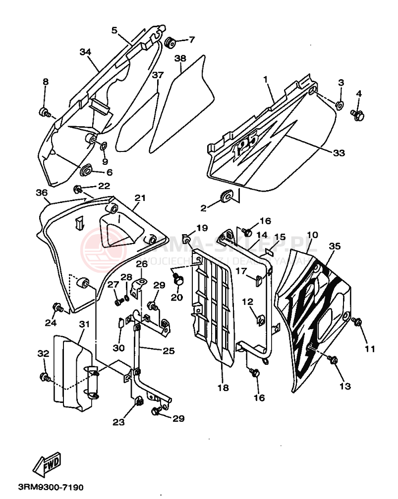 Schemat "Pokrywa boczna" do Yamaha DT125R