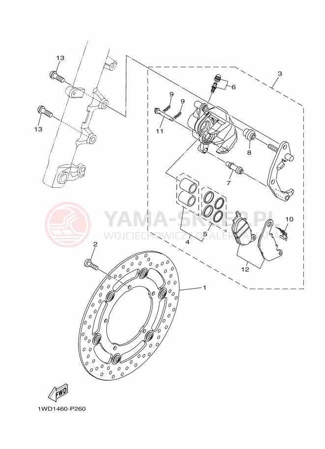 Schemat "Zacisk hamulcowy + tarcza przód" do Yamaha YZF-R3