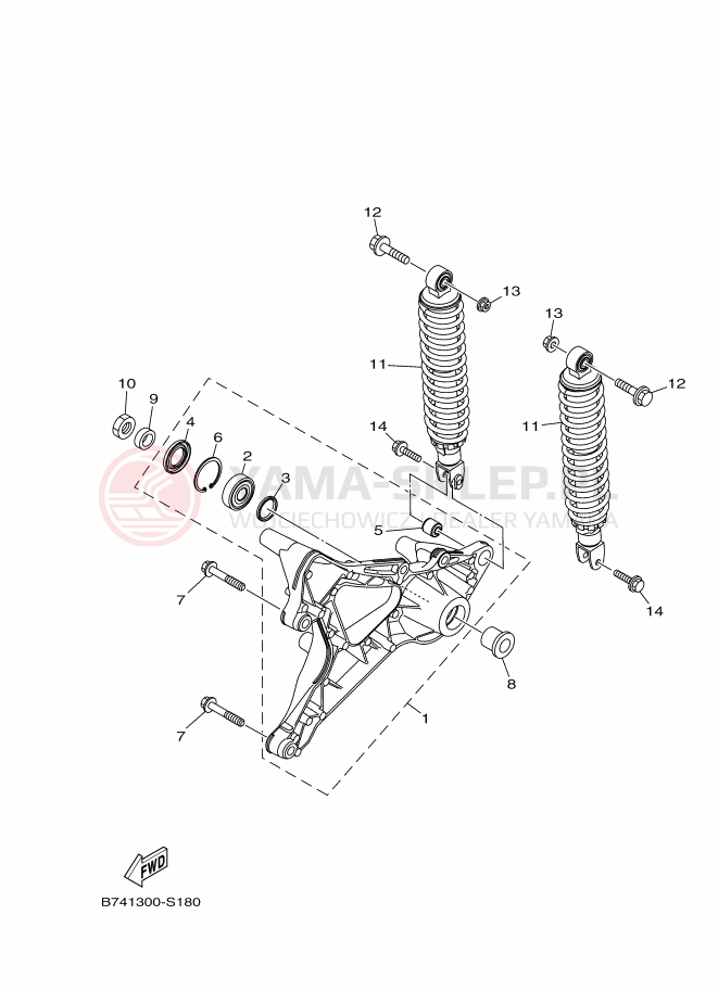 Schemat "wahacz, zawieszenie tył" do Yamaha XMAX 300