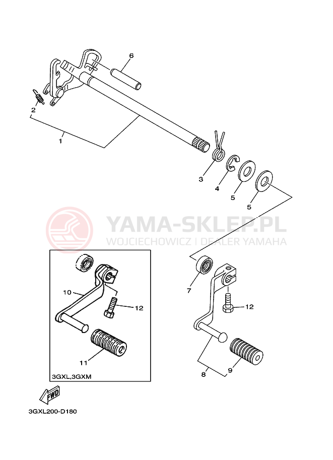 Schemat "Dźwignia zmiany biegów, wałek" do Yamaha AG200F