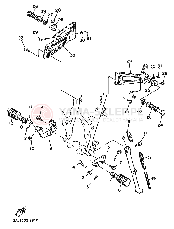 Schemat "Stopka postojowa i podnóżki" do Yamaha XT600Z TENERE