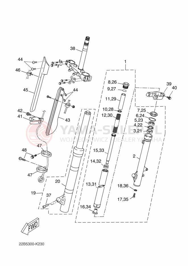 Schemat "Amortyzatory przód" do Yamaha WR125R