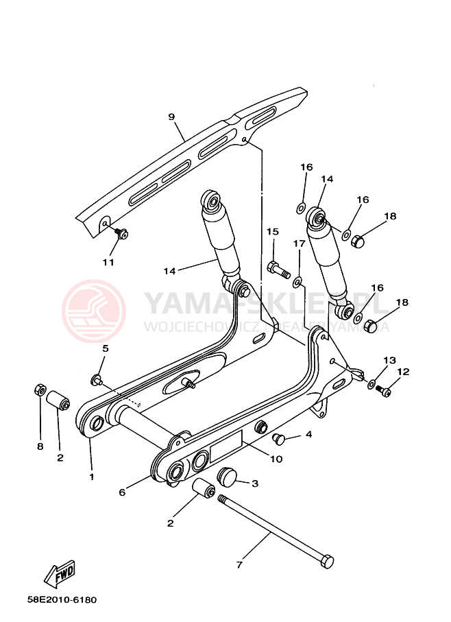 Schemat "wahacz, zawieszenie tył" do Yamaha YB-1