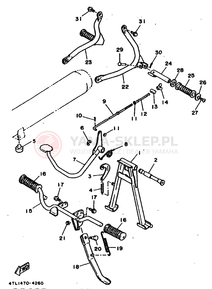Schemat "Stopka postojowa i podnóżki" do Yamaha RX100