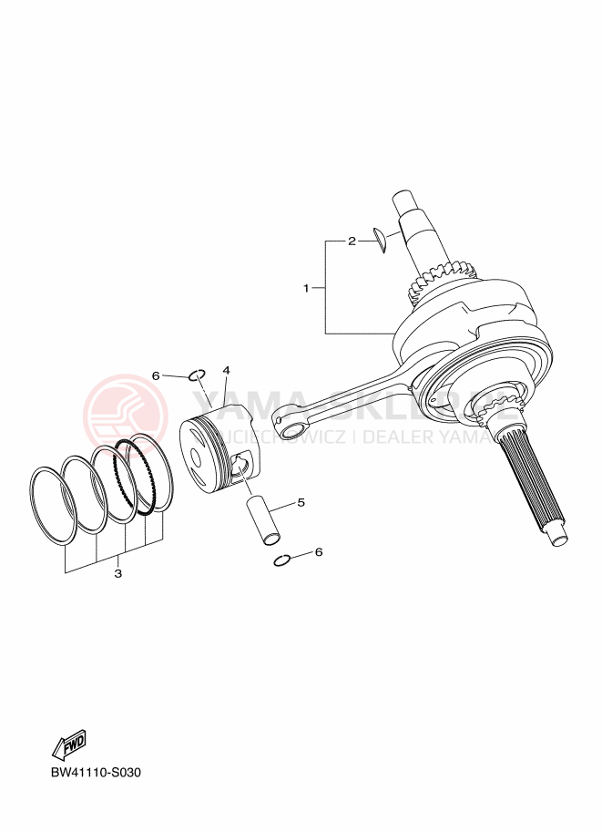 Schemat "Wał korbowy, tłok" do Yamaha YFZ50
